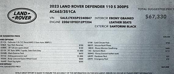 LAND ROVER DEFENDER 2023 SALEJ7EX5P2240847 image